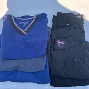 Blue and Black Scrub Set healing hands, Cherokee, greys